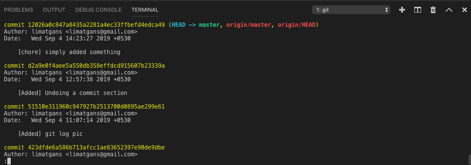 git log before reverting